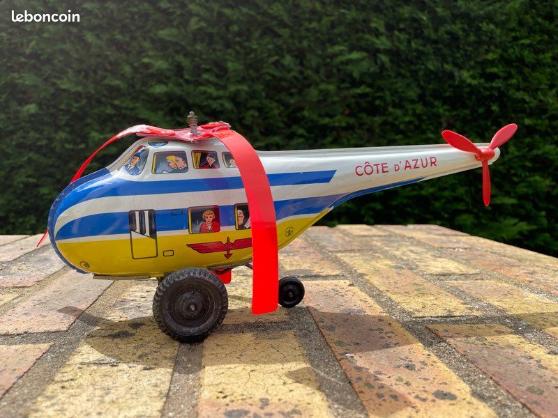 JOUET ANCIEN mécanique en tôle - JOUSTRA – hélicoptère à
