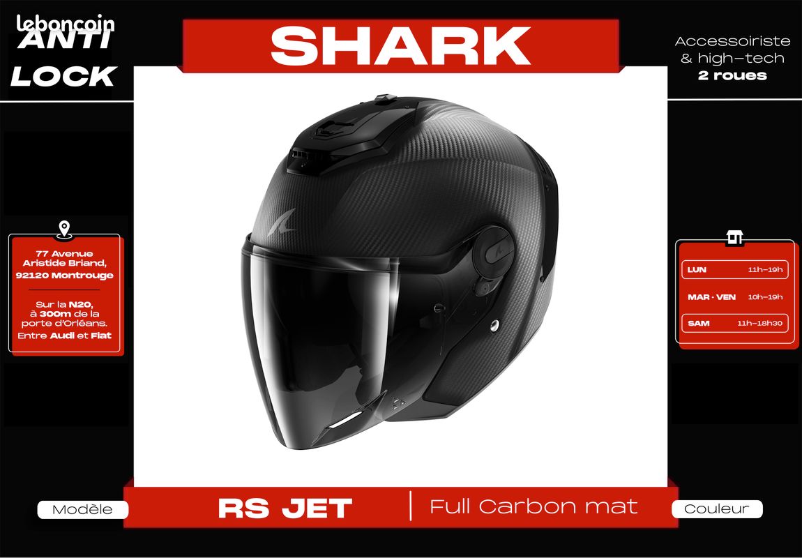 Casque Jet 𝗦𝗵𝗮𝗿𝗸 𝗥𝗦 𝗝𝗘𝗧 𝗖𝗮𝗿𝗯𝗼𝗻 | Visières colorées en option | 𝗡𝗲𝘂𝗳 + 𝗚𝗮𝗿𝗮𝗻𝘁𝗶𝗲 𝟱 𝗮𝗻𝘀 (image 4)