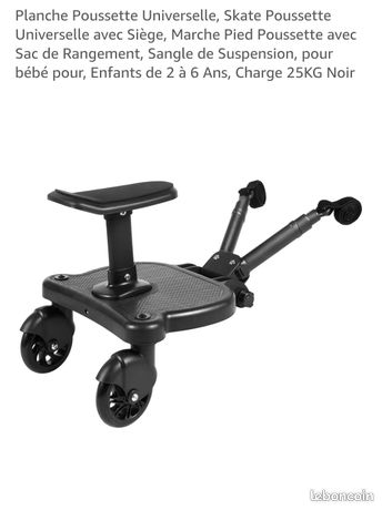 Skate Poussette Universelle Avec Siège Et Sac - Planche Marche Pied Pour Enfants 2-6 Ans Jusqu'à 25kg Noir