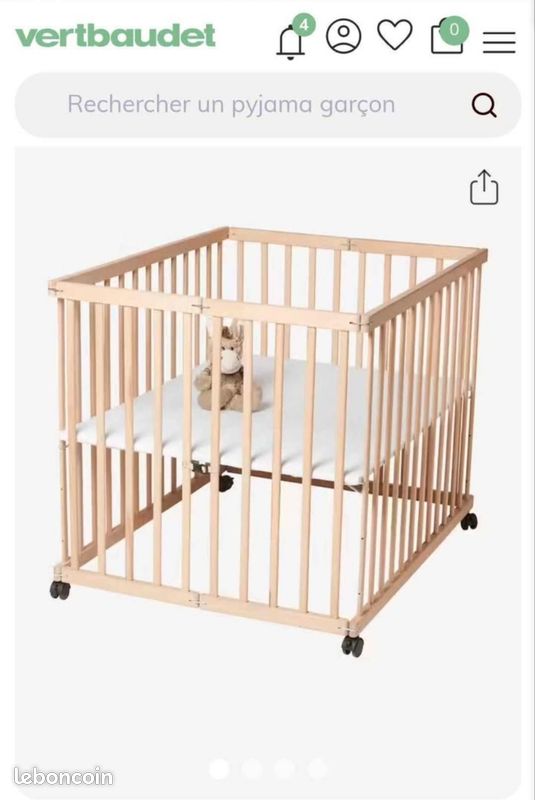 Parc bébé pliant en bois Vertbaudet matelas drap Équipement bébé