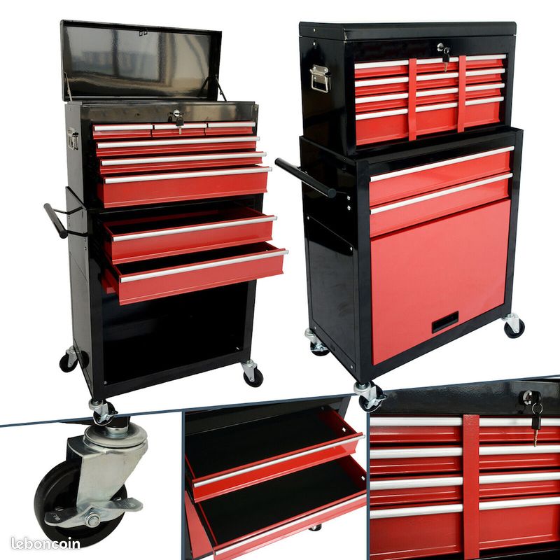 Servante d'atelier à 9 tiroirs Tapis antidérapants - Noir-Rouge - Livraison gratuite en Europe ⭐ ⭐ ⭐ (image 1)
