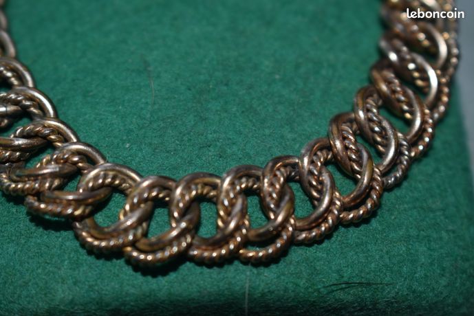 Bracelet Gourmette Ancien Plaqué Or - Décor Filigrane, Style 1900 Murat - Occasion