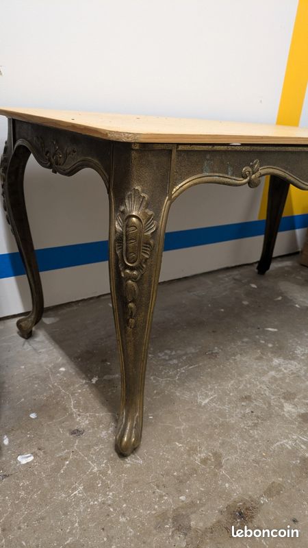 Table basse bois vintage doré (image 2)