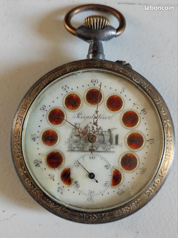 Montre De Poche Vintage Vedette Régulateur - Cadran Vert Cléopâtre, 67 Mm, Fer Bruni - Occasion