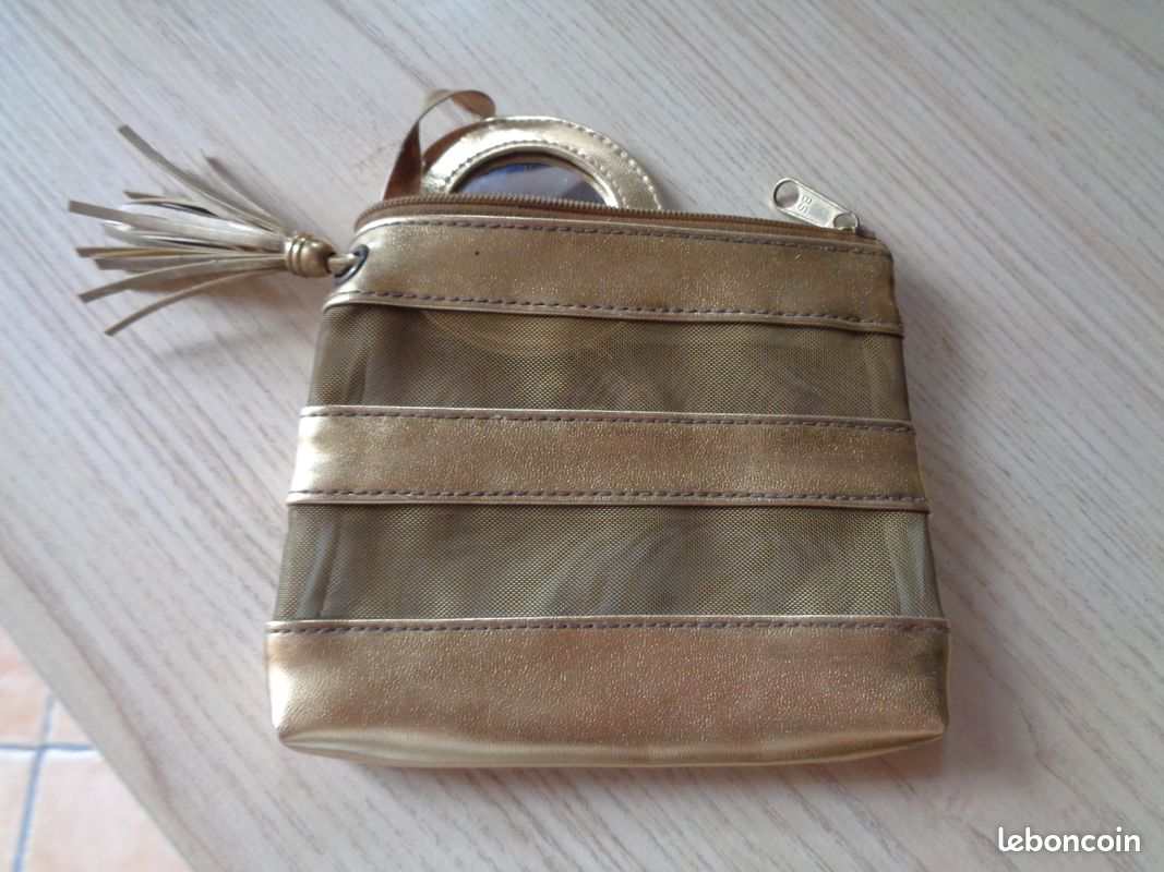 Pochette / trousse maquillage dorée et son miroir assorti Ashley Brooke (image 3)