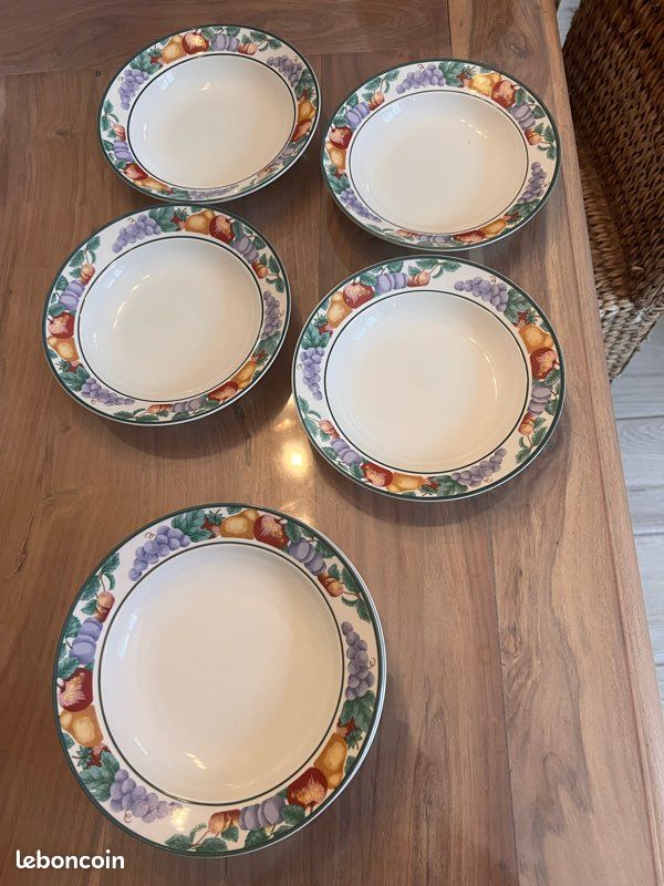 Assiettes creuses blanches décor fruits vintage (image 3)