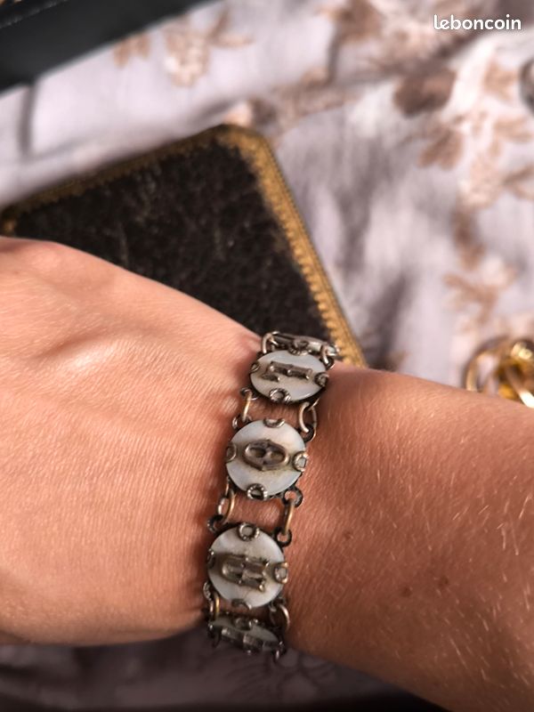 Bracelet Ancien En Argent Sterling 925 - Cadre Circulaire Lourd, Vintage Années 30-50, Signé