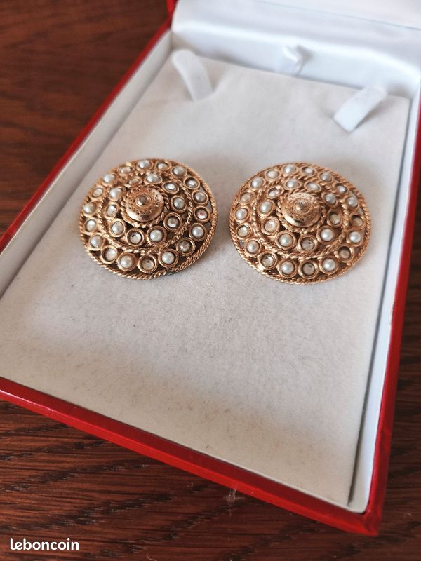 Boucles D'oreilles Clips Vintage Années 80 - Émail Orange, Alliage, Très Bon état