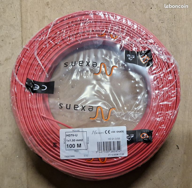 100 m Câble électrique Nexans H07V-U 1G 1,5 mm2 rouge (image 1)