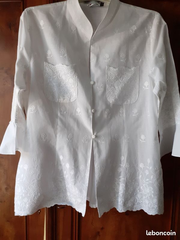 Chemise femme coton blanc brodé (image 1)