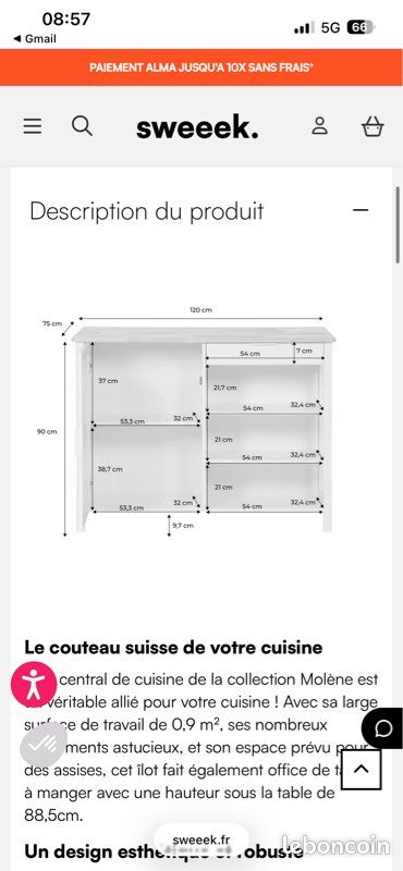 Îlot central Sweeek + 2 tabourets – Parfait état (image 7)