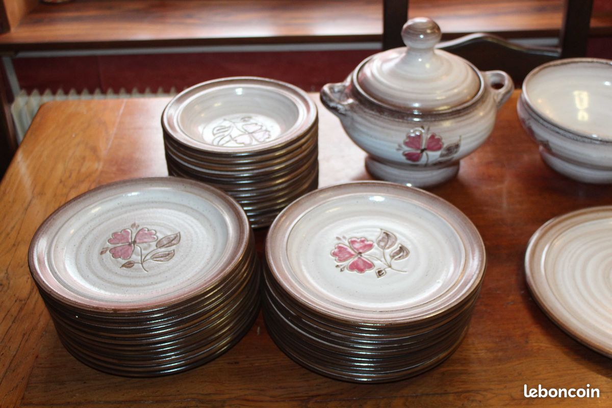 Vaisselle grès brun marron et rose, Niderviller modèle "Sandra" (années 70) (image 2)