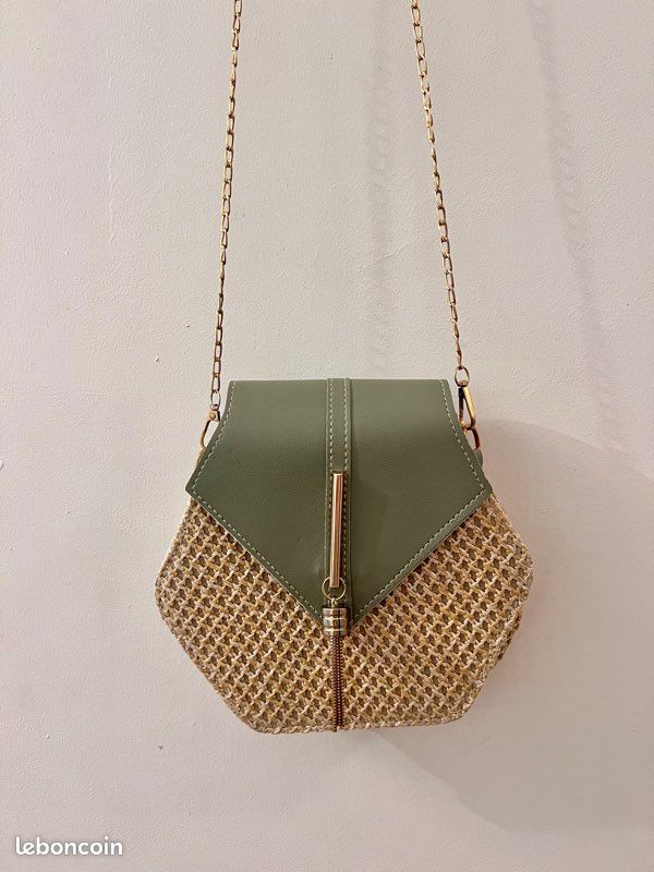 🌞 Sac à main en paille et cuir kaki pour un style bobo chic jamais porté (image 14)