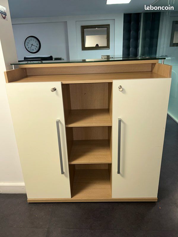 Meuble bureau 160 cm avec plateau en verre – très bon état (image 2)