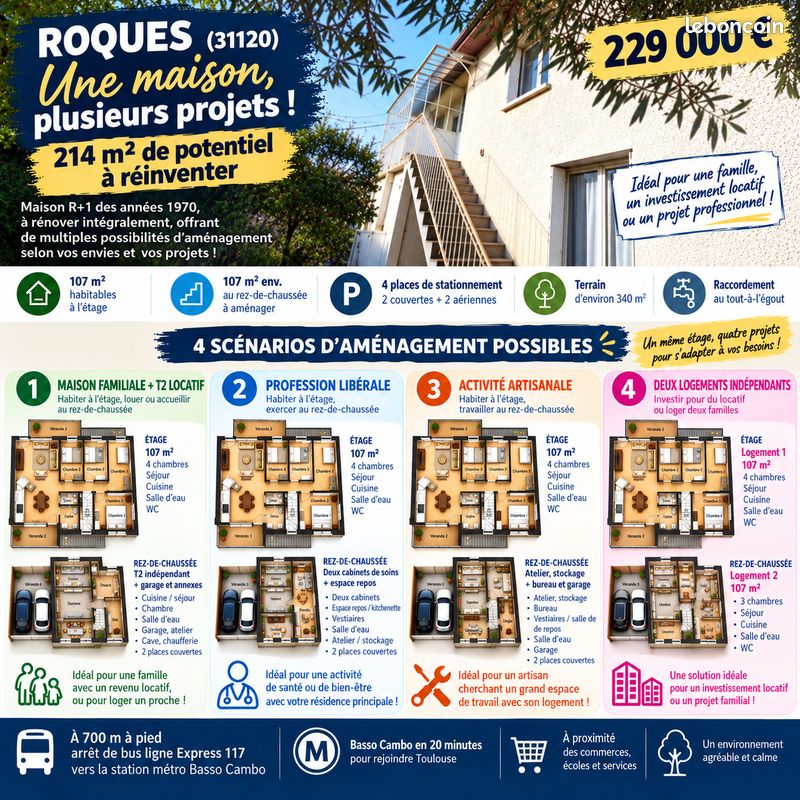 Maison 5 pièces 214 m² · à Roques · 214 m² · 229 000 €