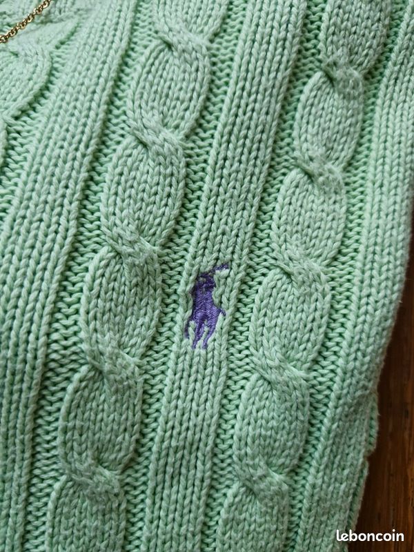 Pull torsadé Polo Ralph Lauren femme M vert menthe pastel (image 4)