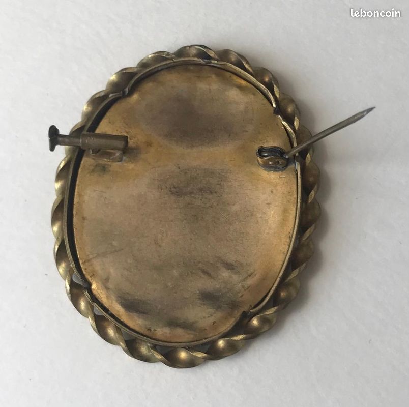 Broche Ancienne Bouquet De Fleurs Sous Verre - Monture Laiton, Vintage