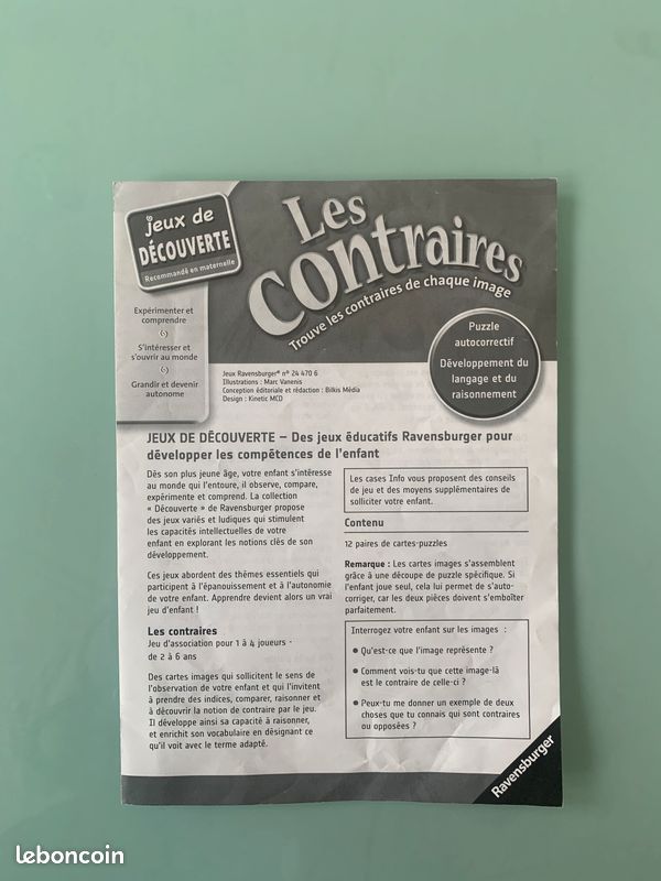 Ravensburger Les Contraires – Jeu D’Association Puzzle 12 Paires, Dès 2 Ans, Observation Et Langage, Cartes Extra-Épaisses Autocorrectives