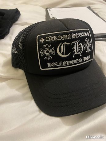 Casquette Baseball Chrome Hearts Cœurs Verticaux - Broderie Noire, Coton, Taille Unique