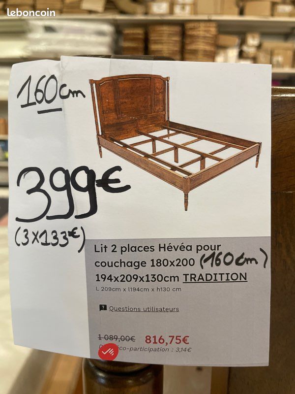 Lit Bois Massif 160x200 (image 4)