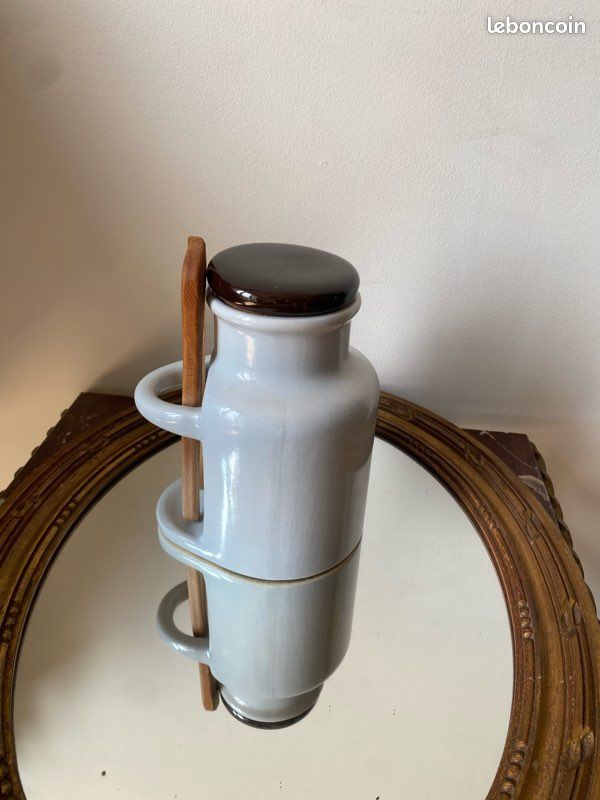 Pot à Cornichons Vintage en Grès / Céramique avec sa Pince en Bois (image 3)