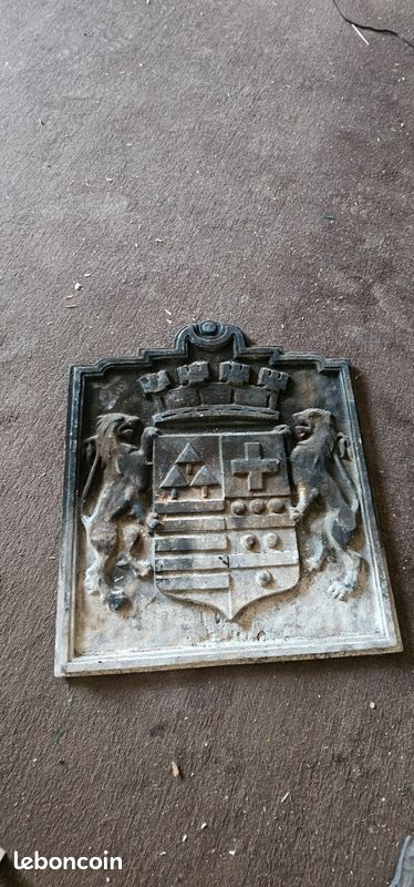 Plaque De Cheminée En Fonte XVIIIe Siècle - Décor De Blasons Ancien