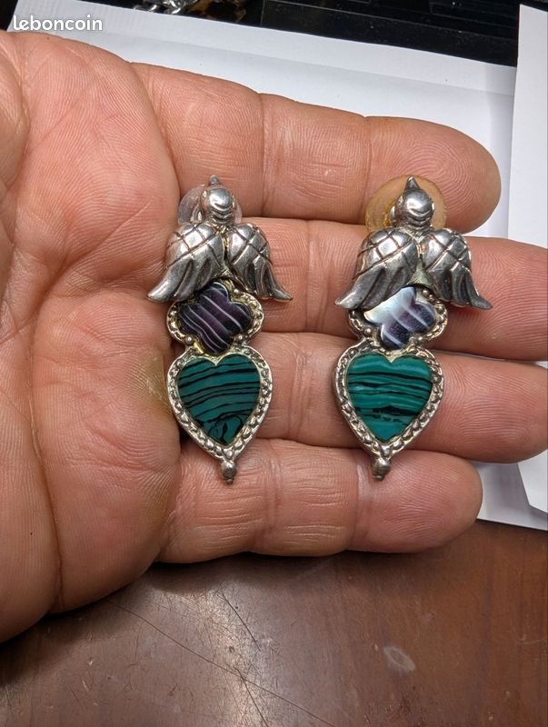 Boucles D'oreilles Vintage ZOE COSTE En Pâte De Verre Et Cuivre Doré 24 Carats | Occasion Très Bon état