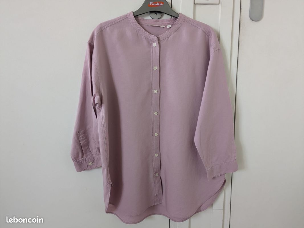 Chemise chemisier tunique col mao Uniqlo mauve parme lila violet