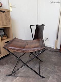 Siègle pliable cuir et fer noir (image 3)