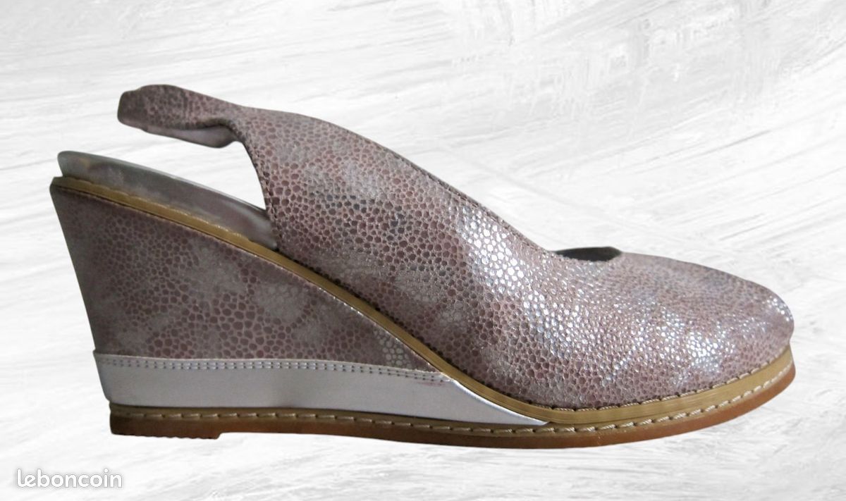 Espadrilles compensées cuir nacré gris 37 Fugitive (image 1)