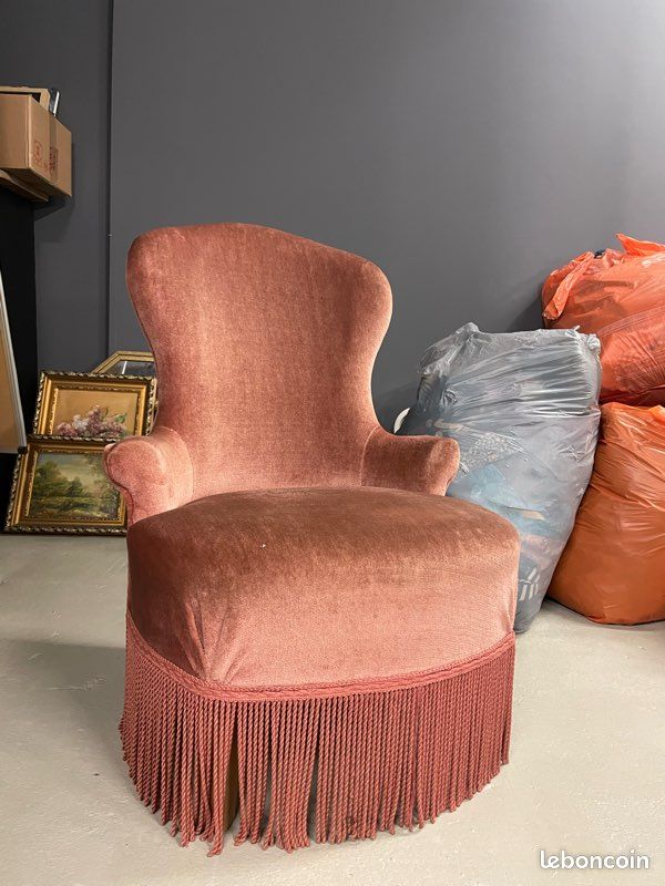 Fauteuil crapaud Napoléon vieux rose (image 1)