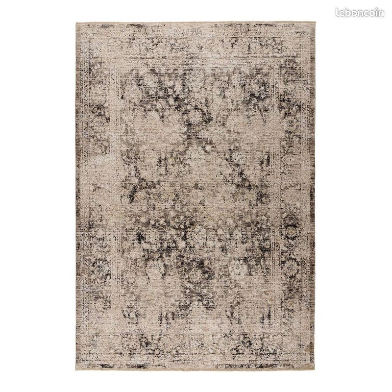Tapis courtes mèches vintage rayé gris Sila Gris 80x150 (image 1)