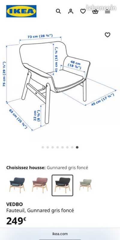 Fauteuil style scandinave IKEA gris tissu (image 4)