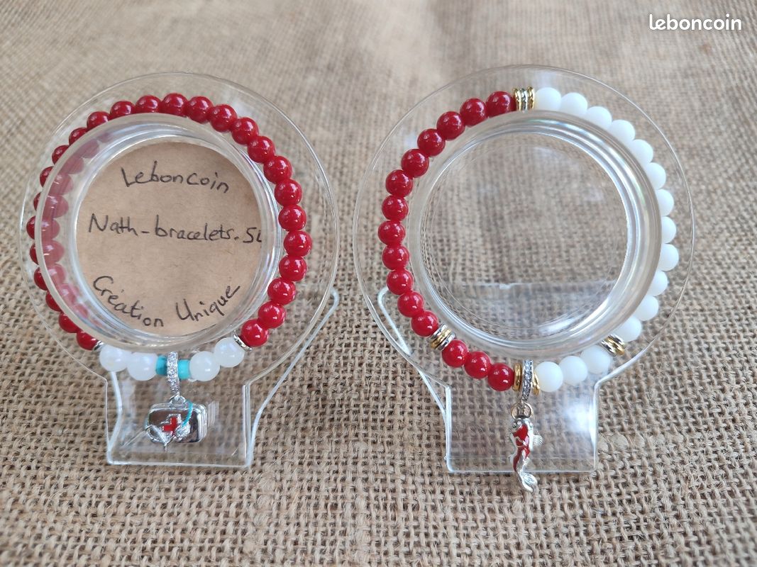 Bracelet JADE ROUGE/AGATE BLANCHE MATE - Carpe Koï - Pierres Naturelles et Breloque S925 (image 9)