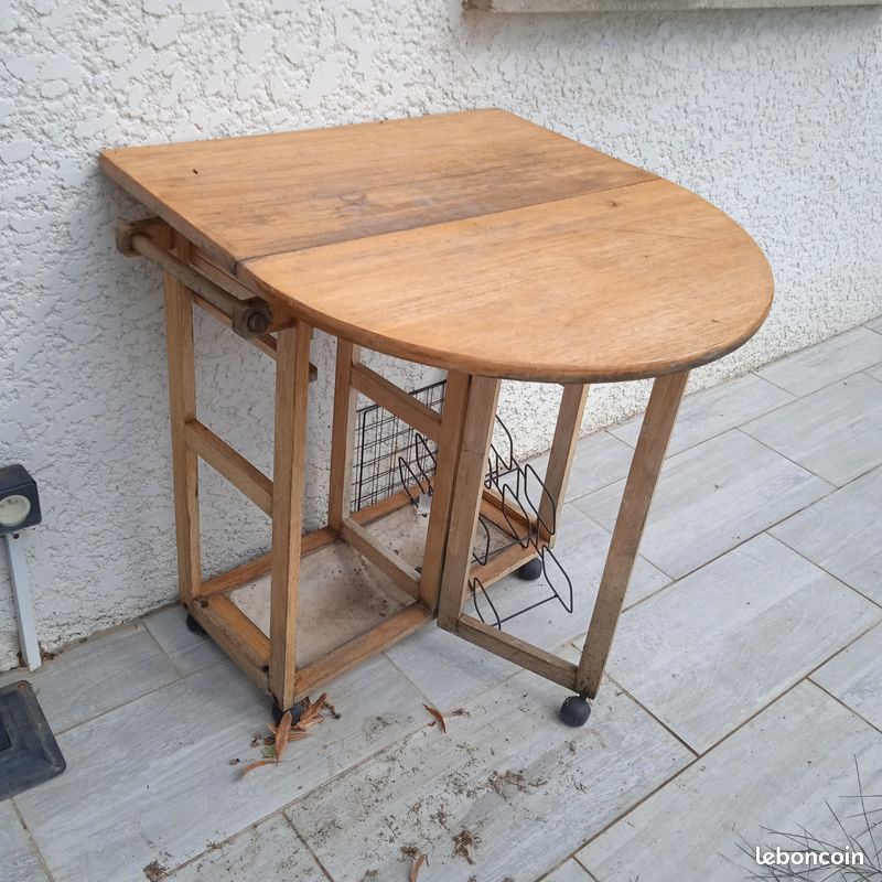 Desserte sur roulettes plateau pliable en pin (image 3)
