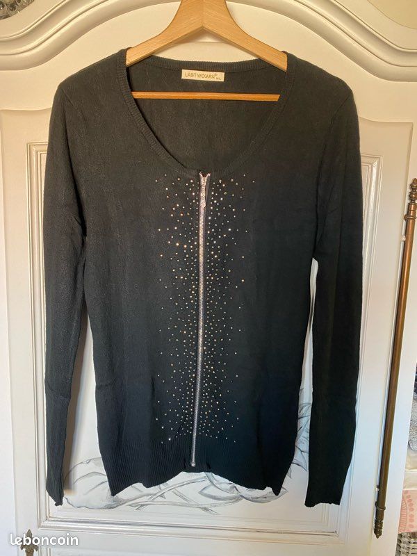Gilet Noir Spirit Of Cannes Avec Zip Strass - Taille L - Femme - Coupe Très Ajustée