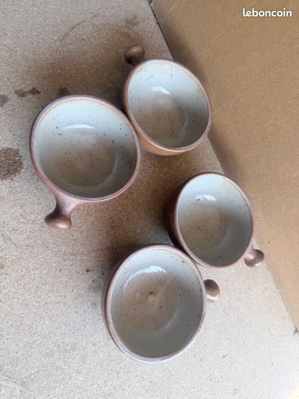 Lot de 4 bols à oreilles en grès émaillé brun et beige (image 2)