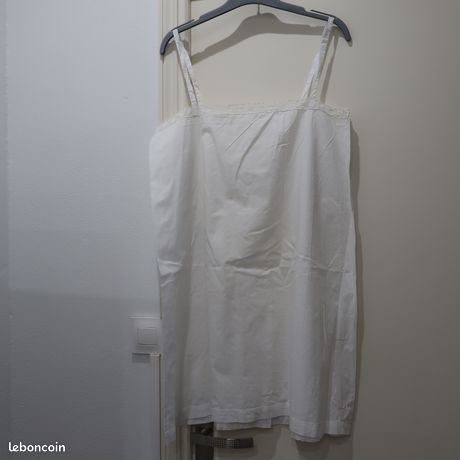 Nuisette Vintage Blanche En Coton Brodée Main - Taille M, Années 50/60, Occasion Très Bon État