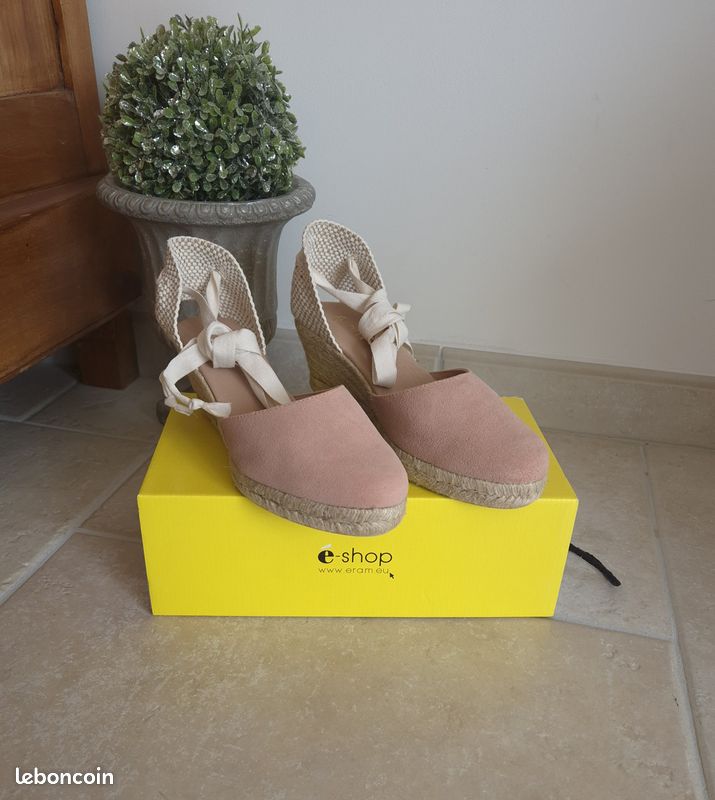 🌺 Espadrille cuir rose compensée Eram neuve pointure 39
