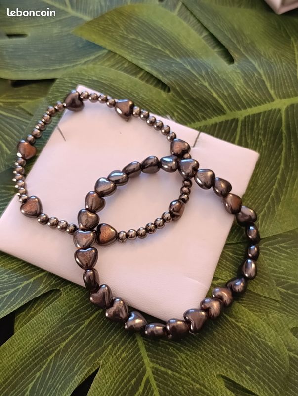 Lot de 2 bracelet perles coeurs noir (image 5)