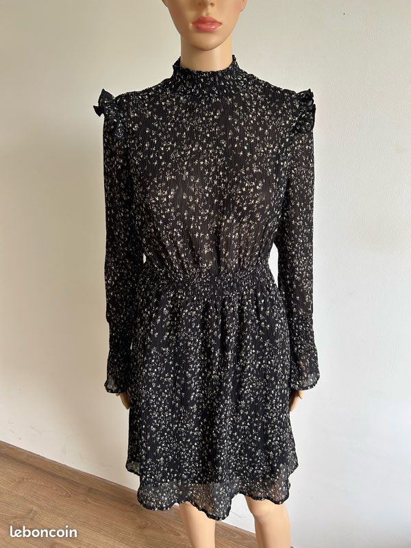Robe noire et beige à manches longues Femme 9 taille XS jamais portée (image 1)