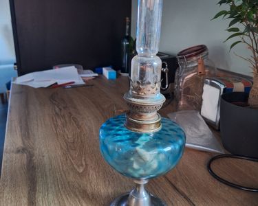 Mini Lampe à Huile Vintage Verre Bleu Cobalt - 10 Cm - Déco Rétro