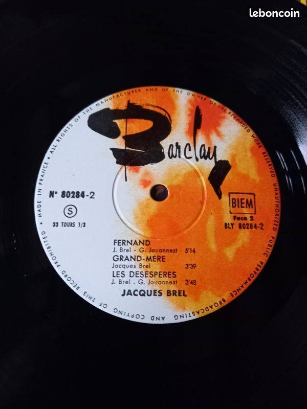 Jacques brel 33t 25cm vinyle biem label barclay 1965 (image 4)