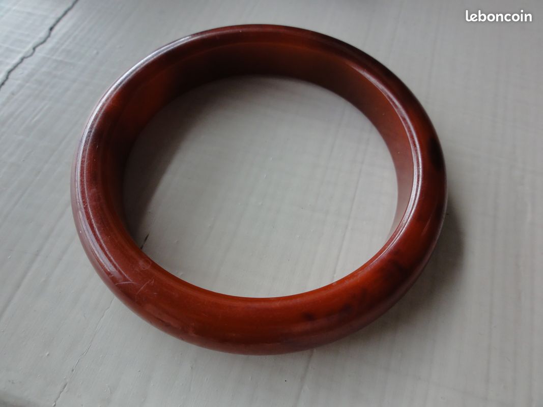 Bracelet Jonc Vintage En Bakélite Cognac - Style Ambré - Occasion Testé