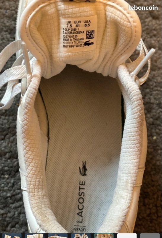 Basket homme Lacoste blanche taille 41 Chaussures