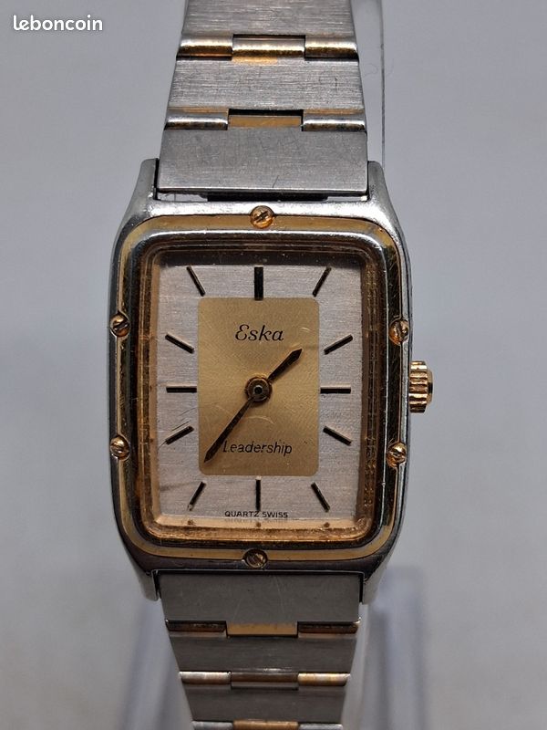 Montre vintage eska leadership dames mécanisme à quartz argenté et dorée bracelet métal d'origine (image 1)