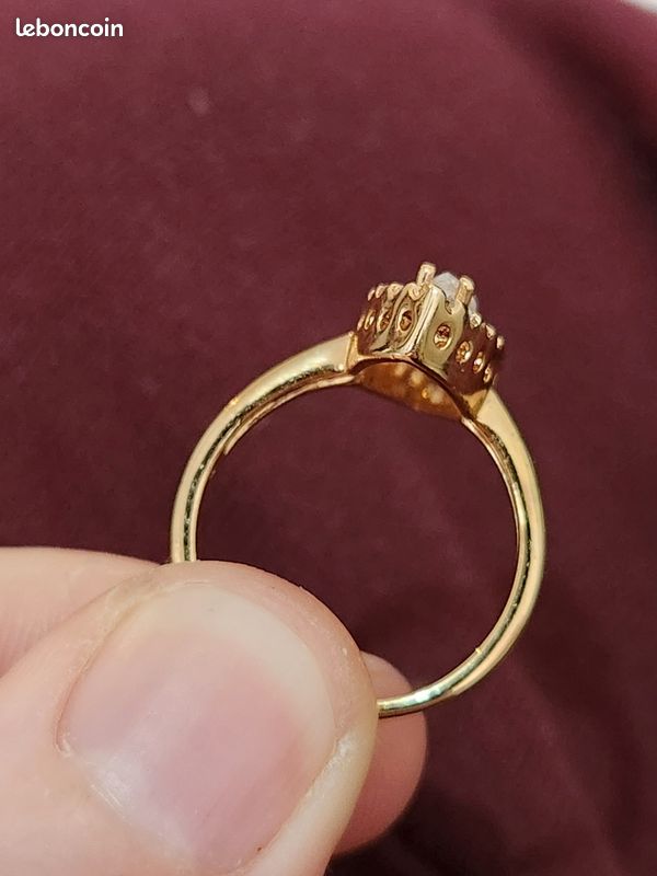 Bague Antique Or 18k - Style Marquise Avec Céramique Chérubin Et Perle, Taille 58, Circa 1880