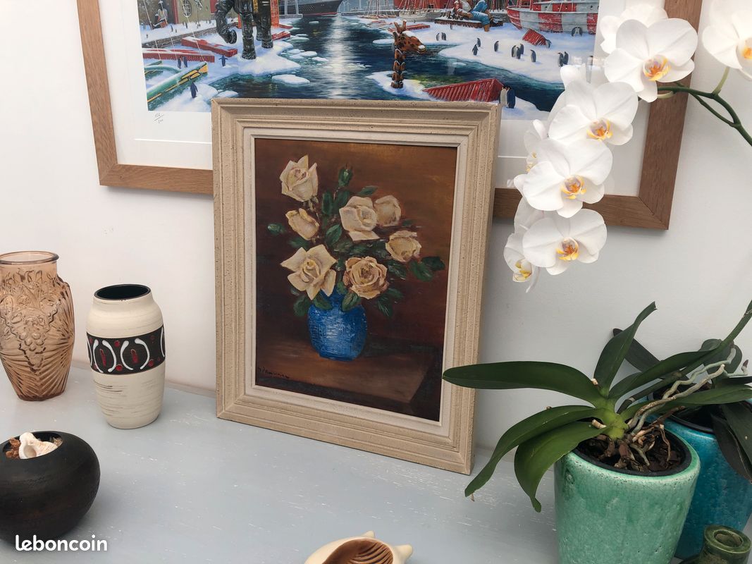 Tableau bouquet de fleurs, roses, nature morte peinture à l'huile (image 4)