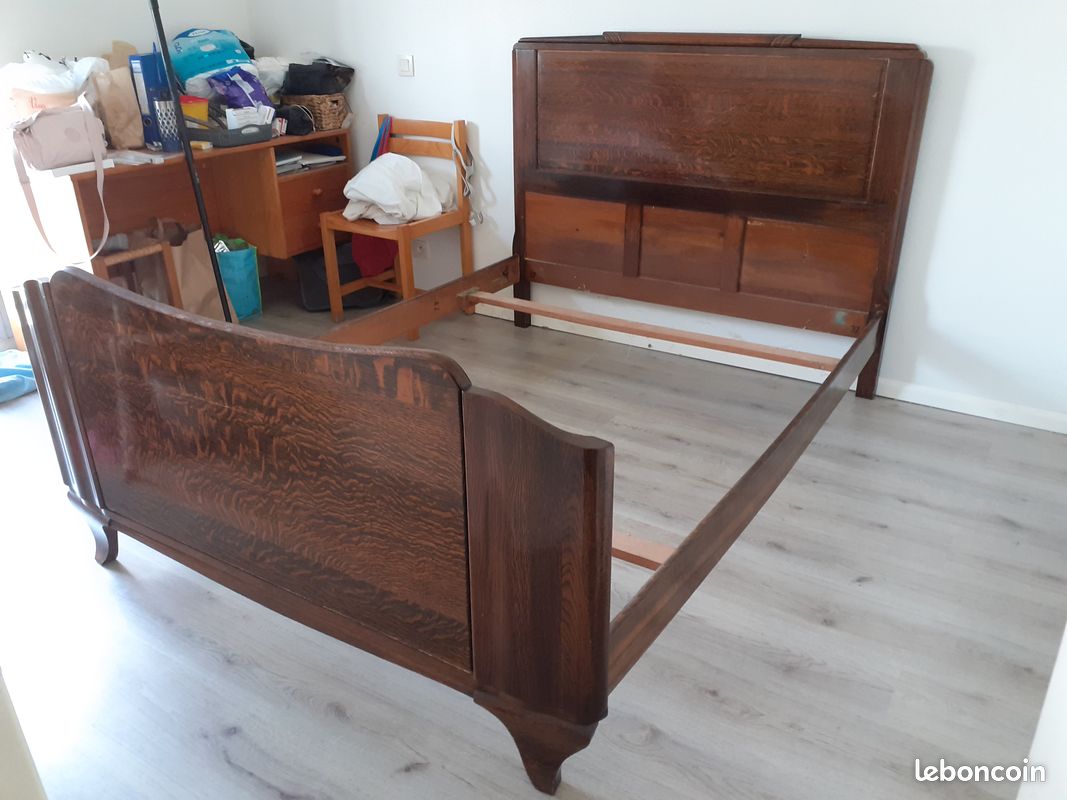 Vends lit de 140 style Art déco, époque 1930/40 en chêne massif verni (image 1)