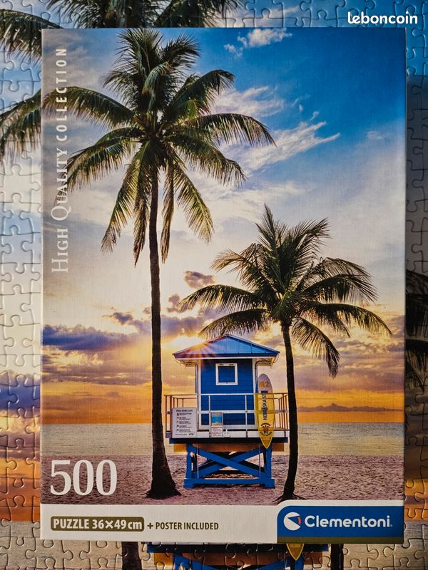 Puzzle Clementoni 500 Pièces – Miami Beach Florida – Qualité Made In Italy, 49x36 Cm – Idéal Pour Les Passionnés